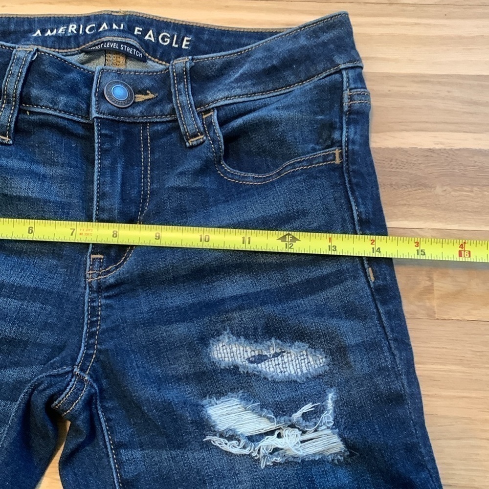 AEO Ne(x)t Level Stretch Dark Wash Distressed Cropped Skinny Jeans Women’s 2R - Picture 11 of 16